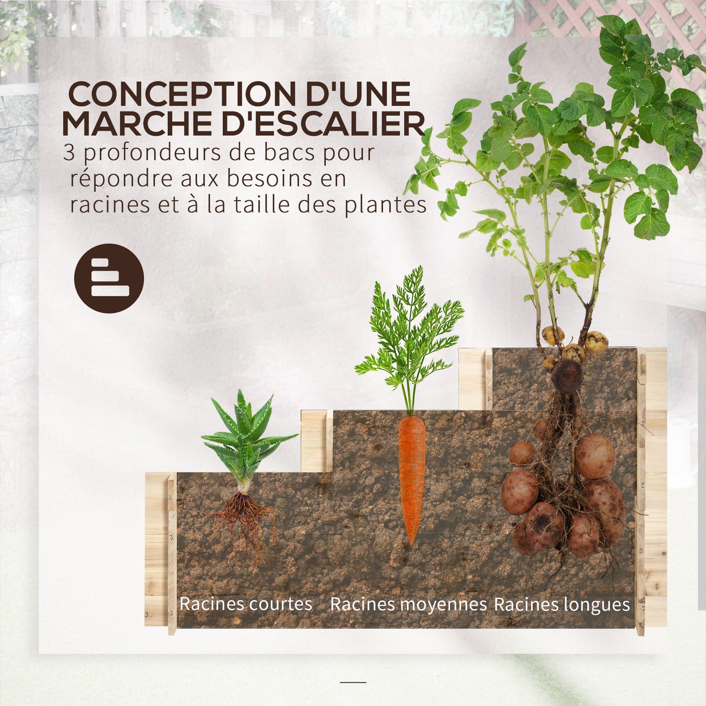 Tuinbak – Plantenbak – Kweekbak – Plantentafel – Vierkante Bloembak – 3 Lagen Met 9 Compartimenten – Gemaakt Van Weerbestendig Vurenhout En Ademend Non-Woven Stof – 117x100x54 cm – Natuurlijk Hout