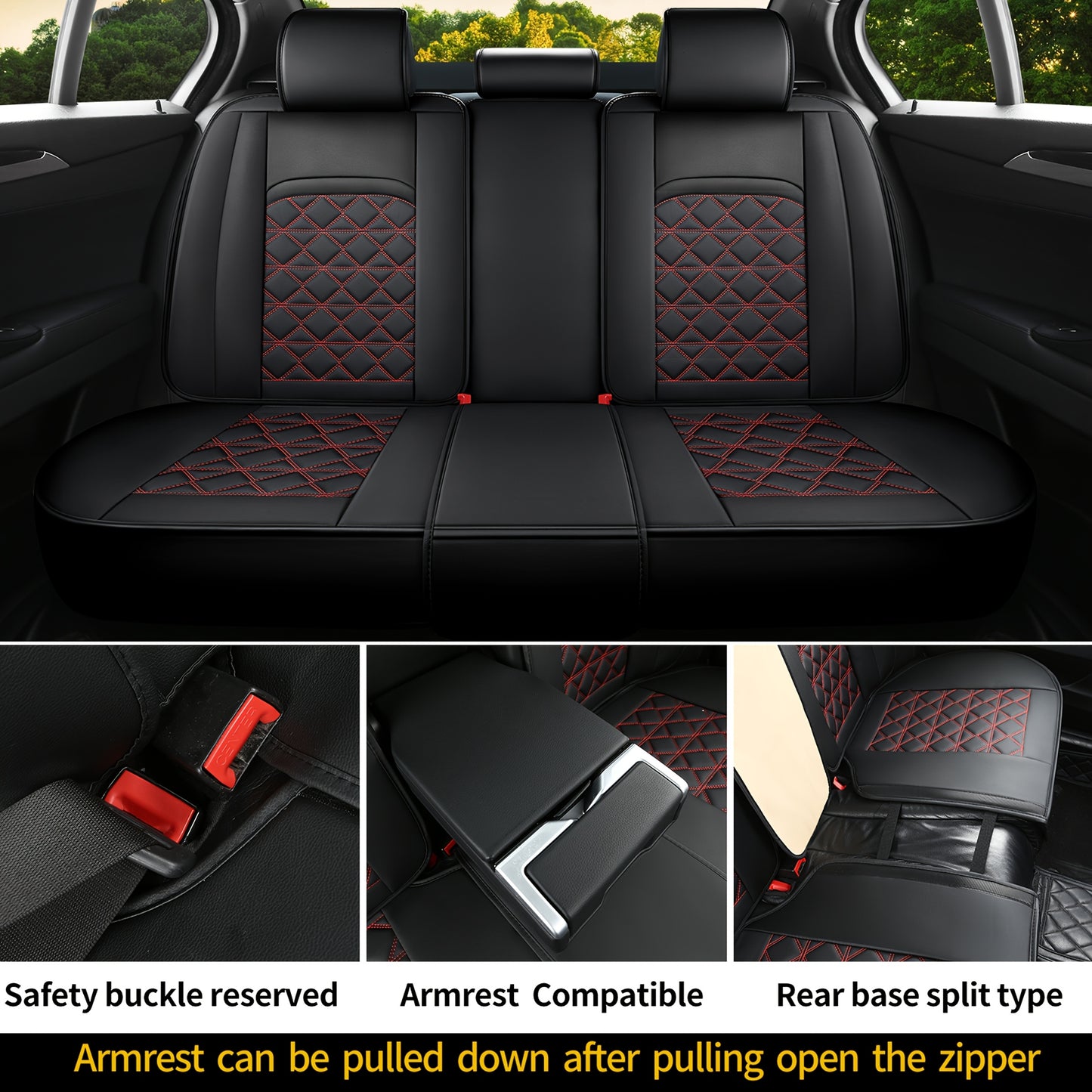 Autostoelhoezen Volkswagen – Stoelhoezen Auto – Beschermhoezen Stoelen – Autostoelbekleding – Autostoelhoezen Universeel – PU Leer – Verstelbare Pasvorm – Zachte Sponsvulling – Set 5 Zitten (2 Voor + 3 Achter)