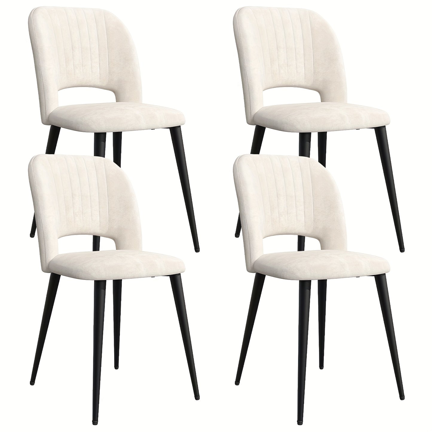 Eetkamerstoel – Stoel – Kuipstoel – Eettafelstoel – Zitmeubel – Fluwelen Bekleding – Metalen Poten – Set Van 4 – Armlos Design – Comfortabele Katoenen Zitkussens – Wit – 48x45x85 cm