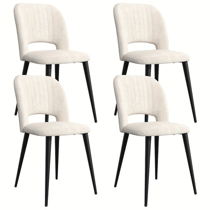 Eetkamerstoel – Stoel – Kuipstoel – Eettafelstoel – Zitmeubel – Fluwelen Bekleding – Metalen Poten – Set Van 4 – Armlos Design – Comfortabele Katoenen Zitkussens – Wit – 48x45x85 cm