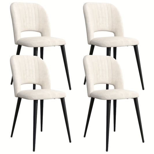 Eetkamerstoel – Stoel – Kuipstoel – Eettafelstoel – Zitmeubel – Fluwelen Bekleding – Metalen Poten – Set Van 4 – Armlos Design – Comfortabele Katoenen Zitkussens – Wit – 48x45x85 cm