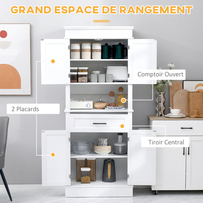 Opbergkast Keukenkast Buffetkast Dressoir Kastenwand Wit – Modern Design – Verstelbare Planken & Compact Formaat 74x39,5x183 cm