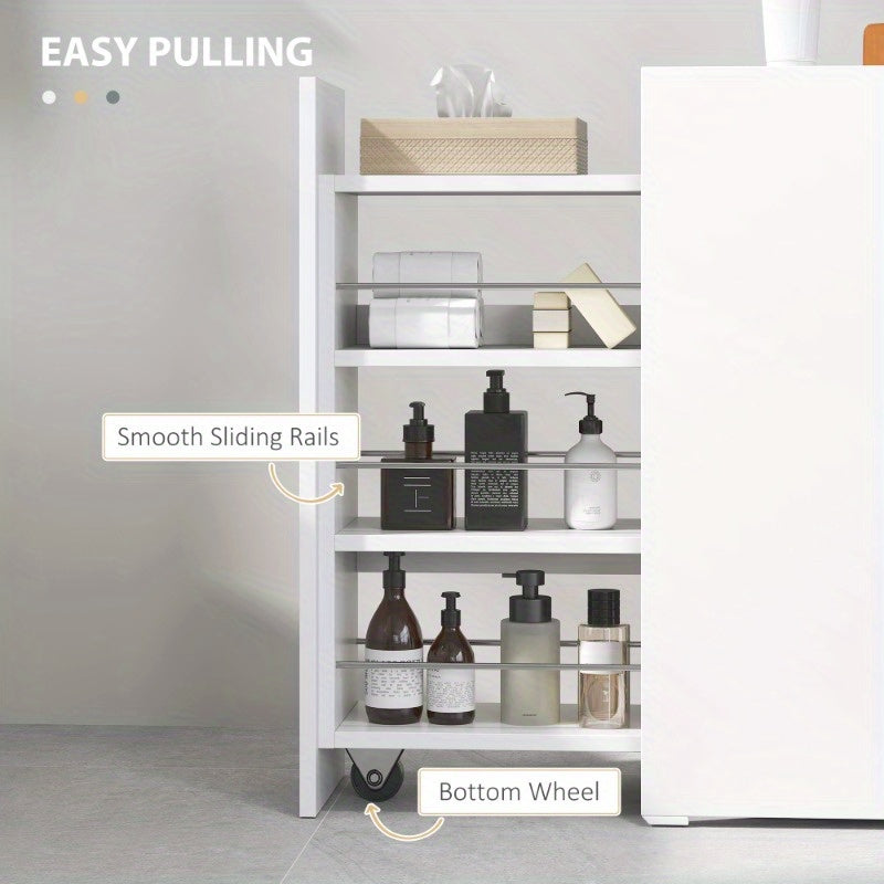 Smalle Opbergkast – Smalle Kast – Opbergsysteem – Badkamerkast – Organizer – Wit – Met Wieltjes – 3 Diepe Vakken & Lade – Metaal – Compact 47x25x66,5 cm