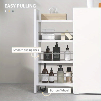 Smalle Opbergkast – Smalle Kast – Opbergsysteem – Badkamerkast – Organizer – Wit – Met Wieltjes – 3 Diepe Vakken & Lade – Metaal – Compact 47x25x66,5 cm