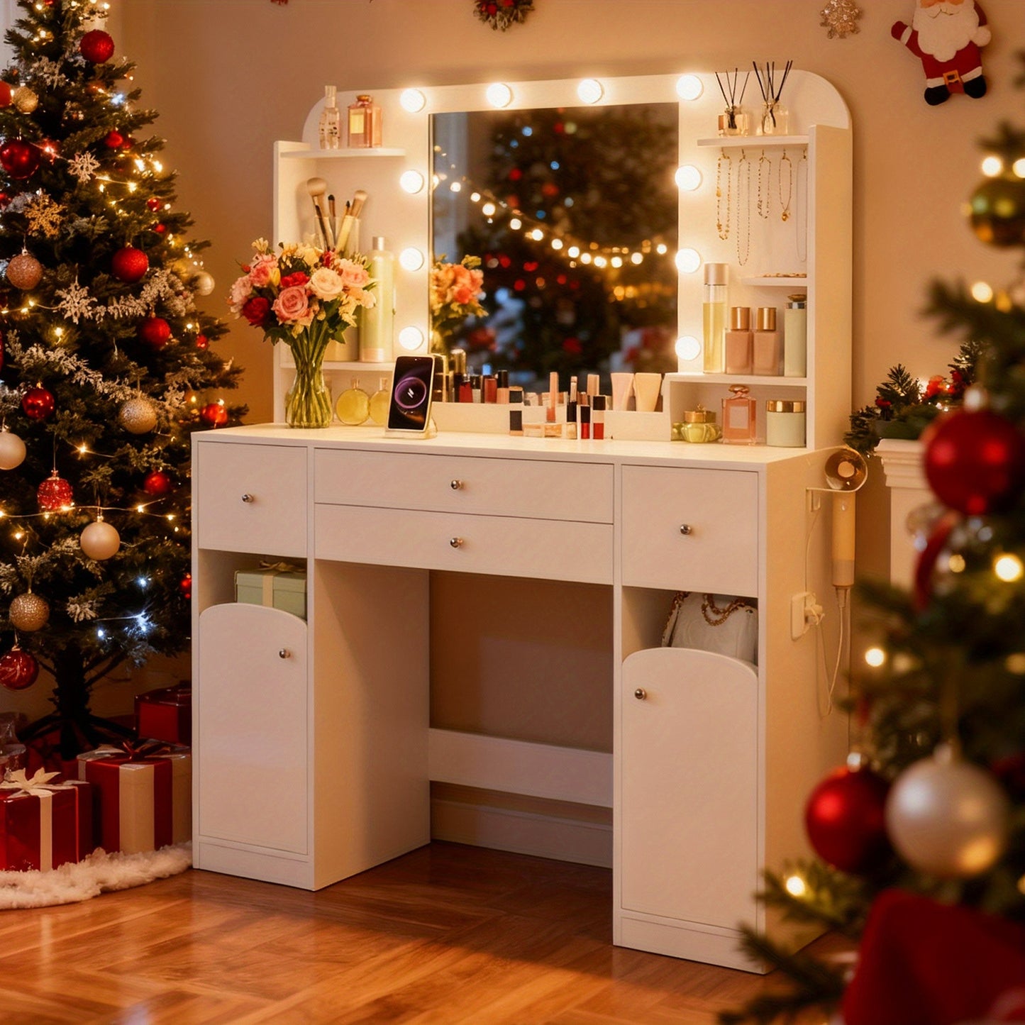 Kaptafel – Make-uptafel – Schminktisch – Toilettafel – Toilletafel – LED-Verlichting Met 3 Lichtstanden – Groot Oppervlak 108 cm Wit