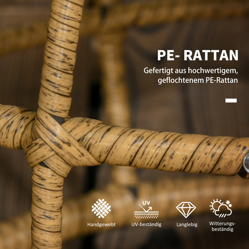 Bijzettafels – Bijzettafel Set – Koffietafel – Tafeltje – Tuinmeubel – Zandkleur – Handgevlochten PE-Rattan – Stapelbaar met Verstelbare Pootjes