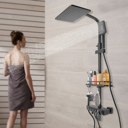 Black Shower Set with Adjustable Height Shower Rail