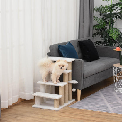Kattentrap – Kattenladder – Huisdierentrap – Huisdierladder – Krabpaal – Pluche Bekleding – Compact 60x40x64 cm – Geschikt Voor Katten Tot 5 Kg