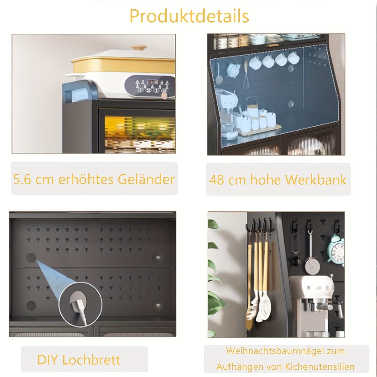Keukenkast – Hoge Kast – Opbergkast – Magnetronkast – Buffetkast – Verstelbare Planken – Op Wieltjes – 66x36x160 cm – Stevig Metaal