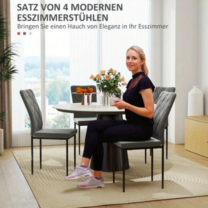 Eetstoel – Eetkamerstoel – Kuipstoel – Stoel – Stoeltjes – Set Van 4 – Velvet Stof – Met Armleuningen – Metalen Poten – Donkergrijs – Comfortabele Rugleuning