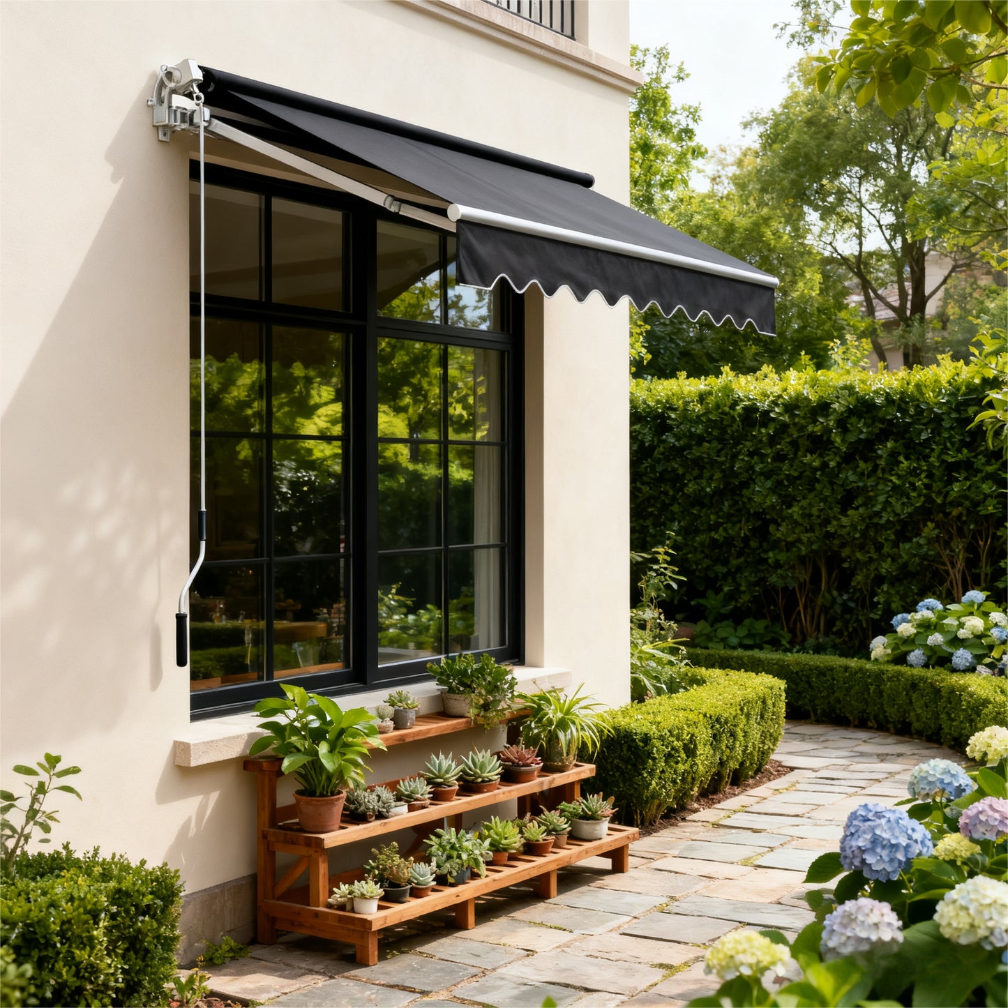Retractable Aluminum Awning with Hand Crank - Heavy-Duty Manual Shade Canopy, Adjustable Widths (98.4”/118.1”/141.7”) & Lengths (200-300cm), Dark Gray Outdoor Awning for Balcony, Patio, Terrace - Easy Install, Durable M