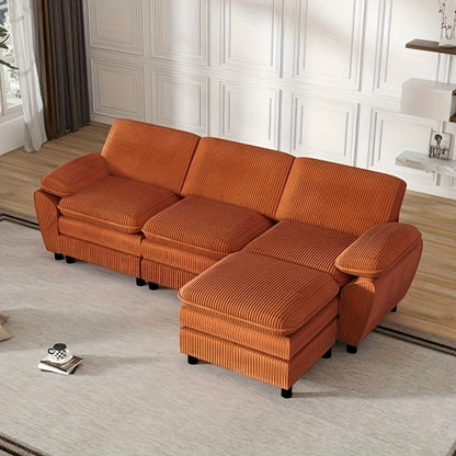 2-zits Hoekbank – Slaapbank – Hoekbank Met Slaapfunctie – Bank Met Voetenbank – Slaapbank Voor Kleine Ruimtes – Compact Ontwerp – Comfortabele Katoenen Kussens – Oranje