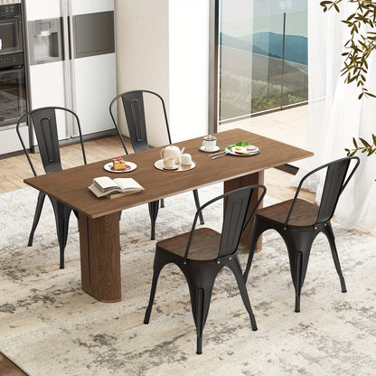 Eetkamerstoelen – Keukenstoelen – Stapelbare Stoelen – Metalen Stoelen – Houten Zitvlak – Set Van 4 – Afneembare Rugleuning – Ruimtebesparend Design – Bruin