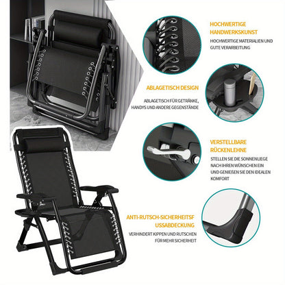 Inklapbare Ligstoel – Ligbed – Recliner – Tuinstoel – Zonnestoel – Verstelbare Rugleuning – Carbonstaal Frame 240 kg Belastbaar – Ademend Polyester Kussen – Zwart
