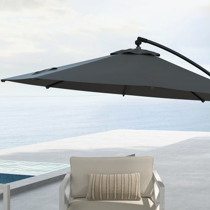Hangparasol – Zweefparasol – Cantilever Parasol – Vrijstaande Parasol – Terrasparasol – Grijs – 293x293 cm – Kantelbaar met Stevige Kruisvoet