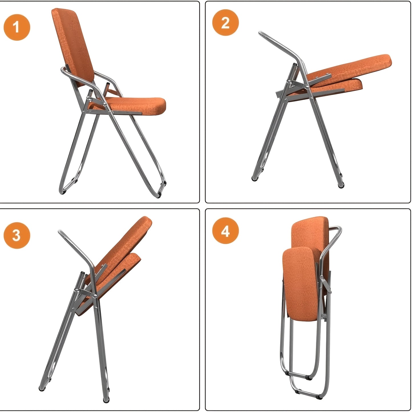 Opklapbare Eetkamerstoelen Set – Vouwstoelen – Klapstoelen – Stoelen Met Rugleuning – Bijeenkomststoelen – PU Leer – Stalen Frame – Lichtgewicht – 46x53x86 cm – Oranje