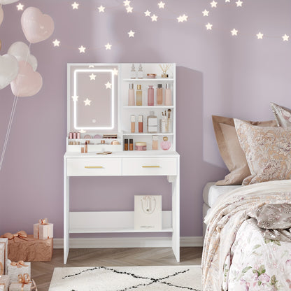 Kaptafel – Make-up tafel – Sieradendoos – Spiegelkast – Opbergmeubel – Wit – Verstelbare LED-verlichting – 2 Stopcontacten & 2 USB-poorten