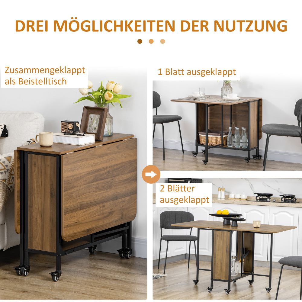 Klaptafel – Inklapbare Tafel – Eettafel – Vouwtafel – Ruimtebesparende Tafel – Lichtbruin – 130x80x74 cm – Met Opbergruimte – Zwenkwieltjes Met Remmen