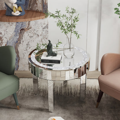 Bijzettafel – Salontafel – Nachtkastje – Tafeltje – Bijzettafeltje – 60x60x50 cm – Spiegelend Glas – Hardhouten Onderstel
