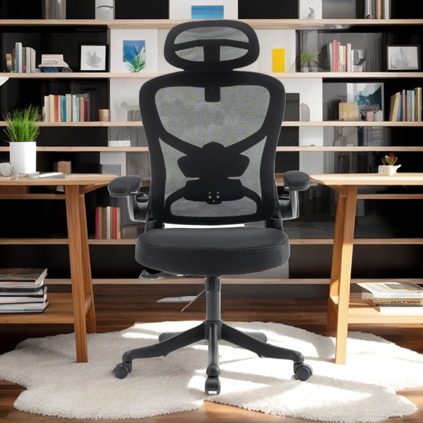 Ergonomic Office Chair, Desk Chair with Adjustable Headrest, Armrests, Lumbar Support, Swivel Chair, Rocker Function, Mesh Executive Chair, Back-Friendly, Office Chair 150 kg