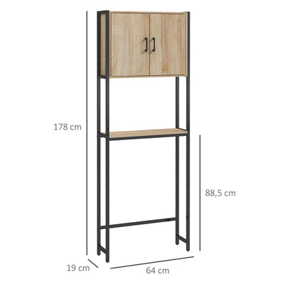 Toiletkast – Toiletmeubel – Wc-kast – Badkamerkast – Natuurlijk Hout – Industrieel Design – Compact 64x19x178 cm – Zwart Metaal & Licht Eiken