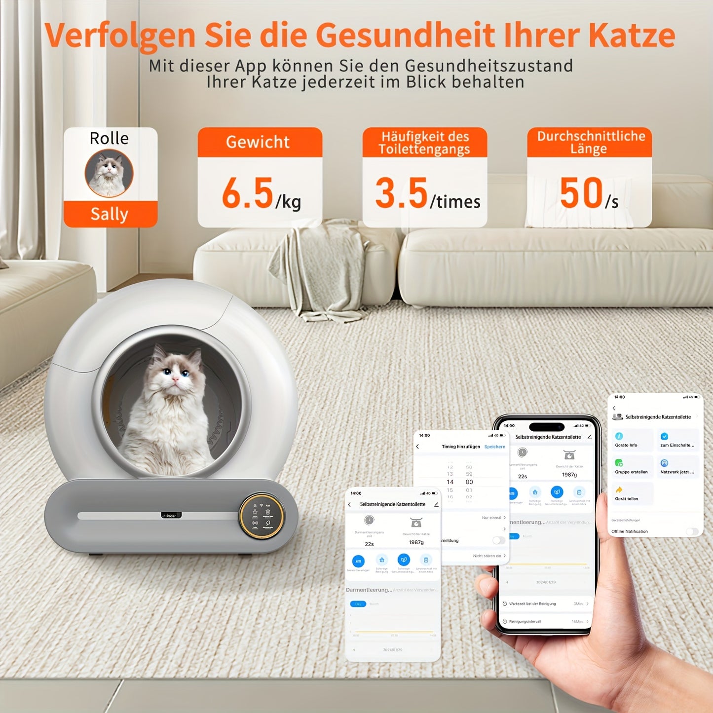Automatische Zelfreinigende Kattenbak – Slimme Kattenbak – Zelfreinigende Kattenbak – Kattenbak Met App – Automatische Kattenbak – Groot 68L + 9L Afvalcontainer – Geurverwijdering & 2.4G WiFi App-bediening