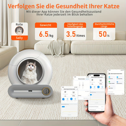 Automatische Zelfreinigende Kattenbak – Slimme Kattenbak – Zelfreinigende Kattenbak – Kattenbak Met App – Automatische Kattenbak – Groot 68L + 9L Afvalcontainer – Geurverwijdering & 2.4G WiFi App-bediening