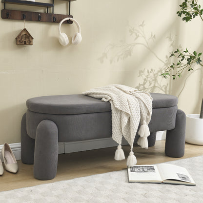 Opbergbank – Opbergbox – Zitbank – Halbank – Opbergkist – Grijze Chenille Stoffering – Stevig Houten Frame