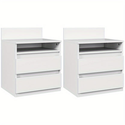 Nachtkastje – Bedkastje – Bijzettafeltje – Slaapkamerkastje – Wit – 2-delige Set – 2 Lades + Open Vak – Melamine Coating & Compact Design 40x32x50 cm