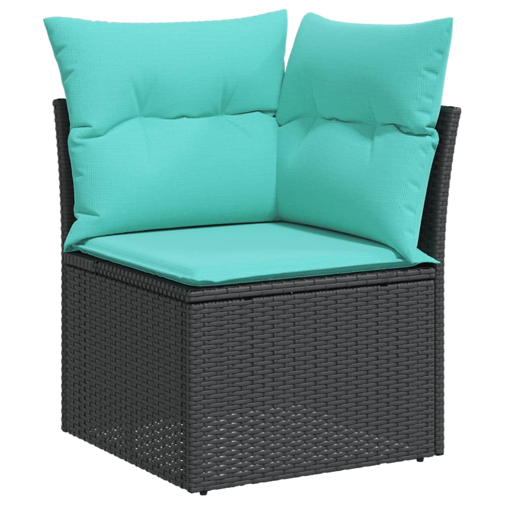 Buitenbank – Tuinbank – Zitbank – Tuinmeubel – Loungebank – Weerbestendig Polyrattan – Inclusief Tafel Met Acaciahouten Blad - Zwart