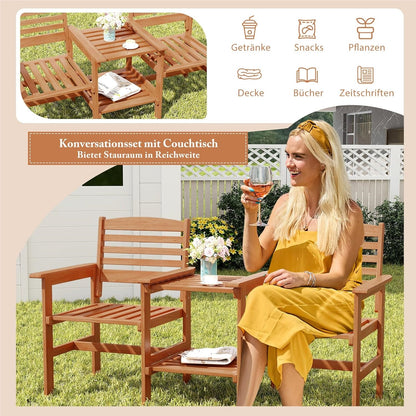 Tuinbank – Buitenbank – Houten Bank – Balkonbank – Terrasbank – 2-Zits Met Tafel – Parasolgat – Hardhout 159,5x61,5x88 cm