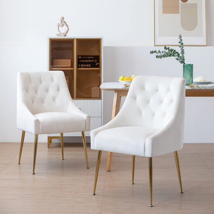 Set Van 2 Moderne Eetkamerstoelen – Velvet Stoel – Tapijtstoel – Comfortabele Stoel – Grijze Bekleding – Gouden Metalen Poten – Zachte Gevoerde Zitting – Stevige Stalen Frame