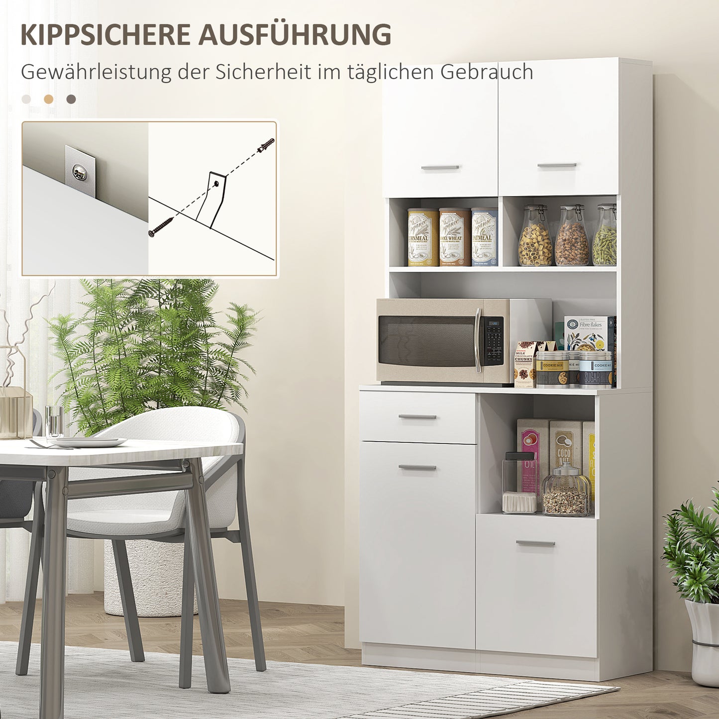 Keukenkastje – Hoge Kast – Opbergkast – Buffetkast – Dressoirkast – Soft-Close Deuren – Verstelbare Planken – Wit 80x35x180 cm