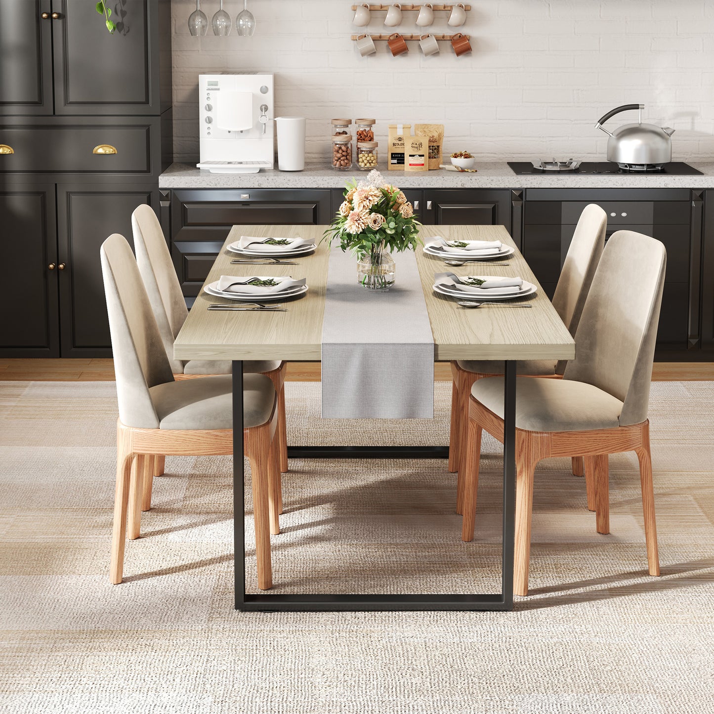 Eettafel – Tafel – Keukentafel – Eetkamertafel – Dinertafel – Rechthoekig Model – 160x80 cm – MDF Blad Licht Hout – Stevig Metaal Onderstel
