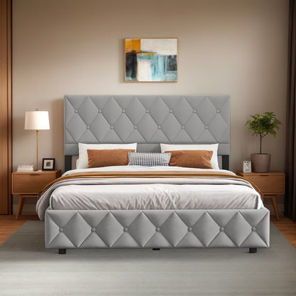 Tweepersoonsbed – Boxspringbed – Opbergbed – Fluwelen Bed – Slaapkamerbed – 180x200 cm – Hydraulische Opbergruimte – Lichtgrijs Met Gepolsterd Hoofdeinde