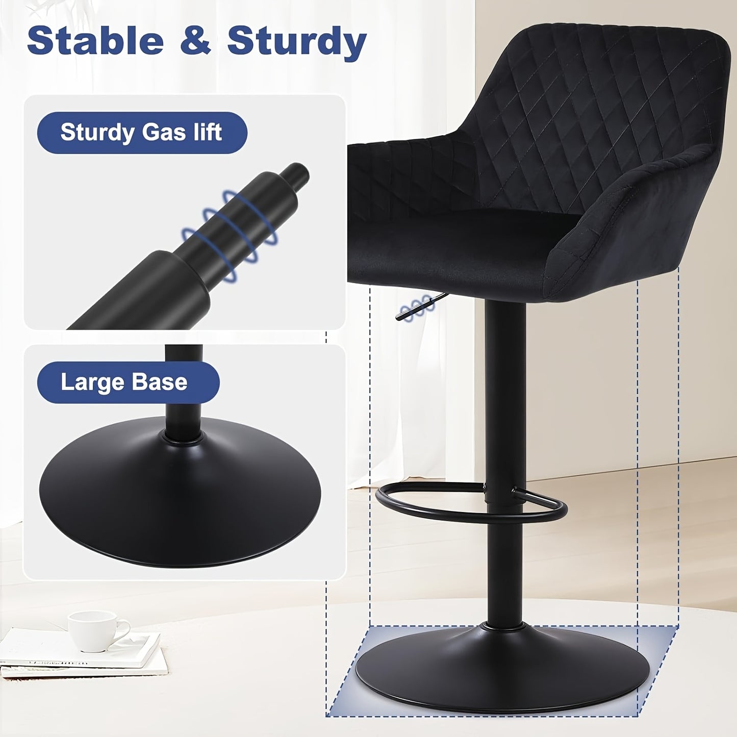 Barstoel – Barkruk – Barstoel Kruk – Barstoelen – Barkrukken Set – Verstelbaar In Hoogte – 360° Draaibaar – Fluwelen Bekleding – Met Rugleuning En Armleuning – Max 150 KG – Set Van 3 Grijs