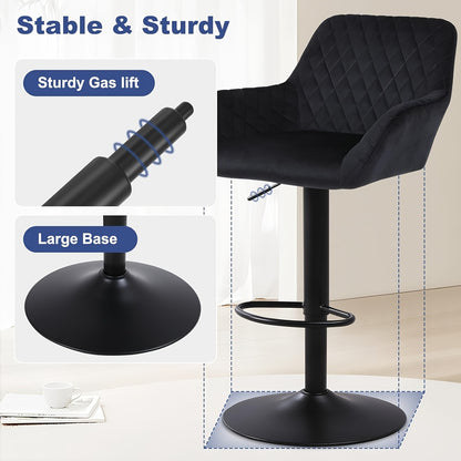 Barstoel – Barkruk – Barstoel Kruk – Barstoel Stoel – Barstoel Barkruk Set – Set Van 4 – Verstelbaar – 360° Draaibaar – Velvet – Met Rugleuning En Armleuningen – Max. 150 kg – Grijs