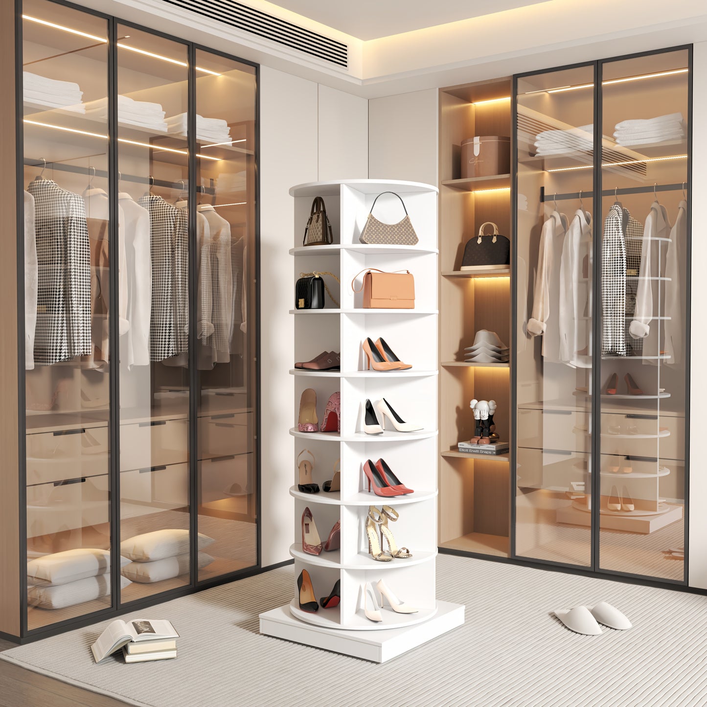 Schoenenkast – Schoenenrek – Schoenenopberger – Schoenenkastje – Draaibare Schoenenkast – 7 Lagen – 360° Draaibaar – Wit – Voor 28 Paar Schoenen