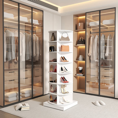 Schoenenkast – Schoenenrek – Schoenenopberger – Schoenenkastje – Draaibare Schoenenkast – 7 Lagen – 360° Draaibaar – Wit – Voor 28 Paar Schoenen