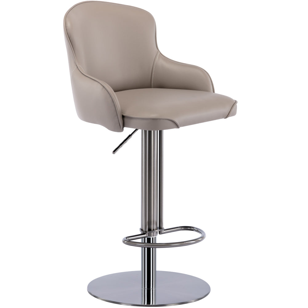 Barstoel – Barkruk – Keukenstoel – Hoge Kruk – Draaistoel – Verstelbare Hoogte – Zwart Titanium RVS Frame – Beige Nappa Lederen Zitting