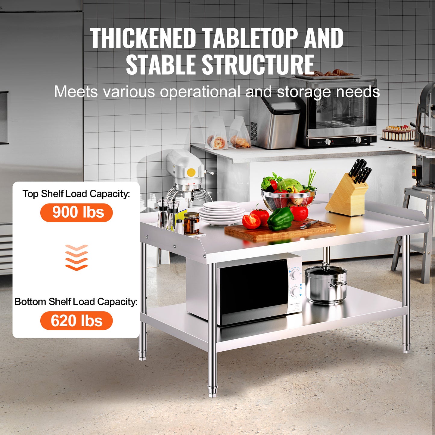 RVS Werktafel – Roestvrijstalen Werkbank – Keukentafel – Catering Tafel – Werkblad – 122x76x76 cm – Verstelbare Planken – 0,8 mm Dikte