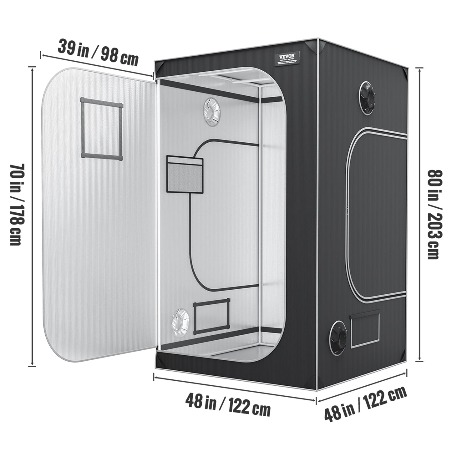Kweektent – Growtent – Growbox – Kweekkast – Binnenkweek – 48x48x80 inch – 2000D Oxford Stof – 100% Reflecterend Mylar Uiterlijk