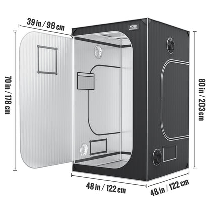 Kweektent – Growtent – Growbox – Kweekkast – Binnenkweek – 48x48x80 inch – 2000D Oxford Stof – 100% Reflecterend Mylar Uiterlijk