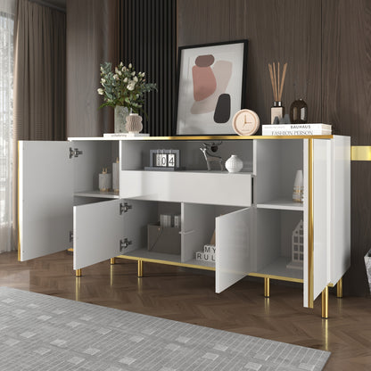 Sideboard, sideboard with four doors, one drawer and a large compartment, space-saving, bedroom chest of drawers, high-gloss sideboard, two colours to choose from, dimensions L150/W40/H80