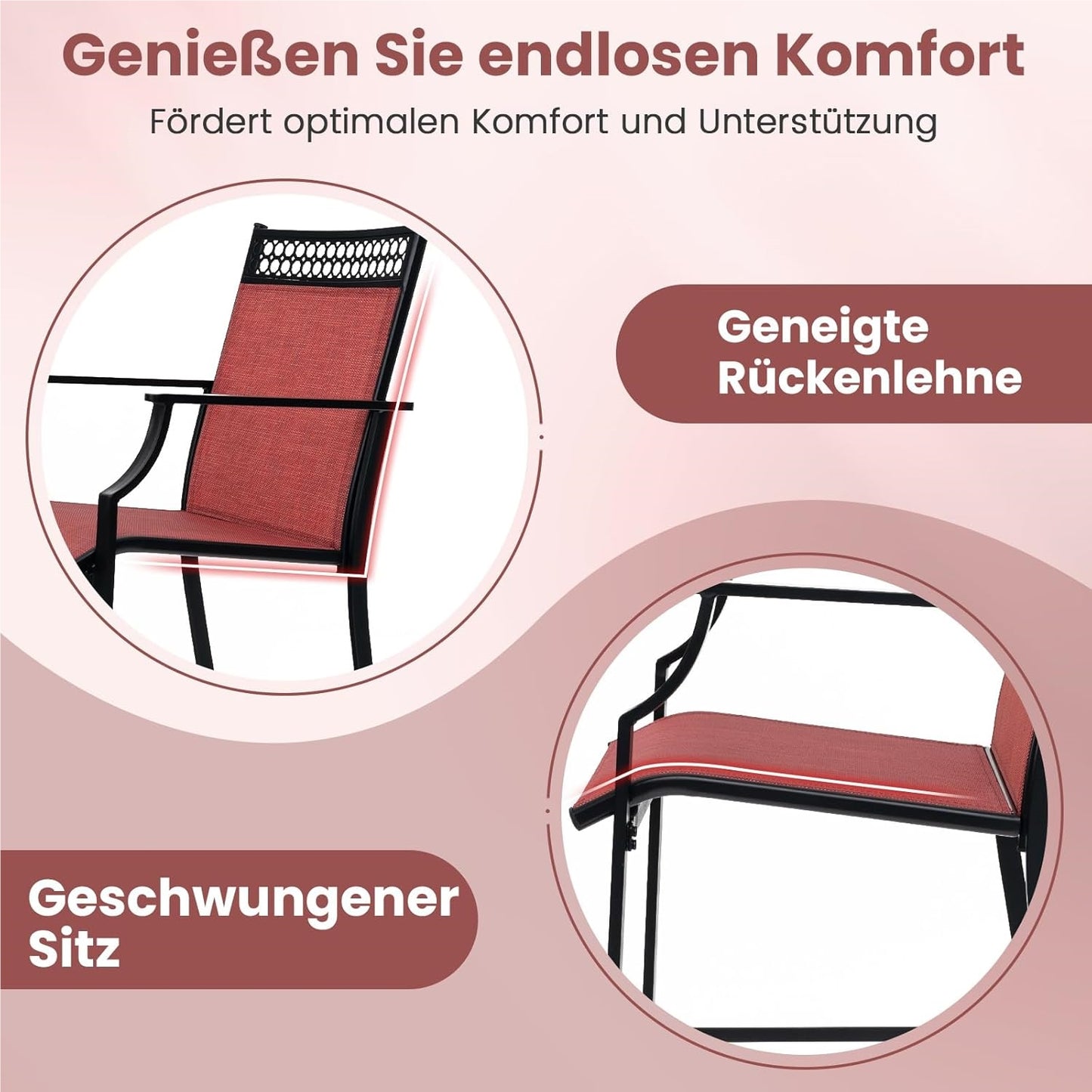 Tuinstoelen – Terrasstoelen – Balkonstoelen – Hoge Stoelen – Ligstoelen – Metalen Frame – Sneldrogende Ademend Zitting – Max. 180 kg Belastbaar – Rood