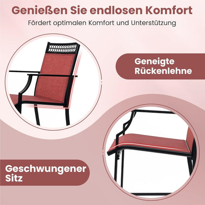 Tuinstoelen – Terrasstoelen – Balkonstoelen – Hoge Stoelen – Ligstoelen – Metalen Frame – Sneldrogende Ademend Zitting – Max. 180 kg Belastbaar – Rood
