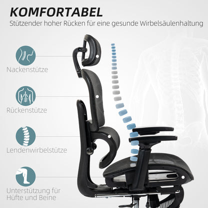 Ergonomische Bureaustoel – Bureaustoel Office Chair – Werkstoel – Gaming Stoel – Zwarte Mesh Bureaustoel – Verstelbare Hoofdsteun En Armleuningen – Ademend Mesh Stof