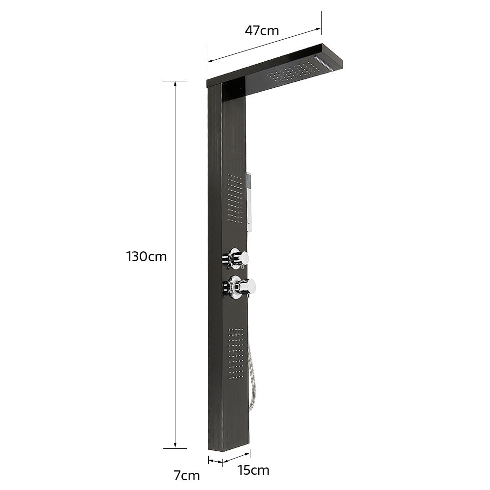 Douchepaneel – Douchekolom – Regendouche – Handdouche – Hydromassage – Zwart RVS – 15x47x130 cm – Waterbesparend