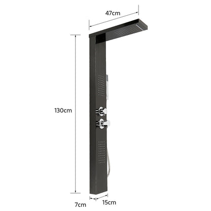 Douchepaneel – Douchekolom – Regendouche – Handdouche – Hydromassage – Zwart RVS – 15x47x130 cm – Waterbesparend