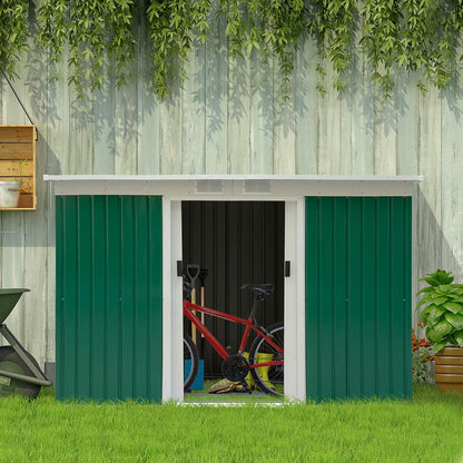 Metalen Buitenschuur – Tuinberging – Opslagschuur – Schuurtje – Garagebox – Extra Ruim 6,3 m³ – Stevige Constructie – Schuifdeur – Weerbestendig – Puntdak – Eenvoudige Montage – Verplaatsbaar – Antraciet Donkergroen Zwart